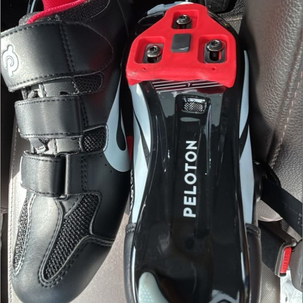 Peloton Black Cycling Shoes with Red Accents